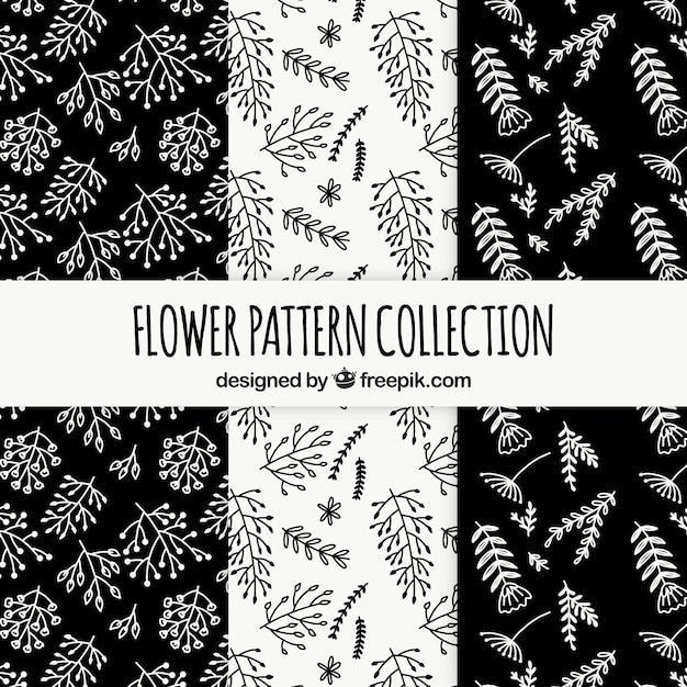 黒と白の花のパターンのコレクション