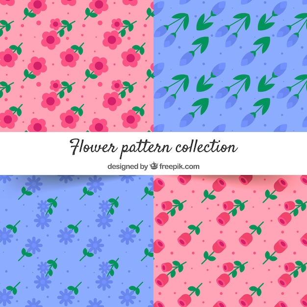 Flowers patterns collection in flat style