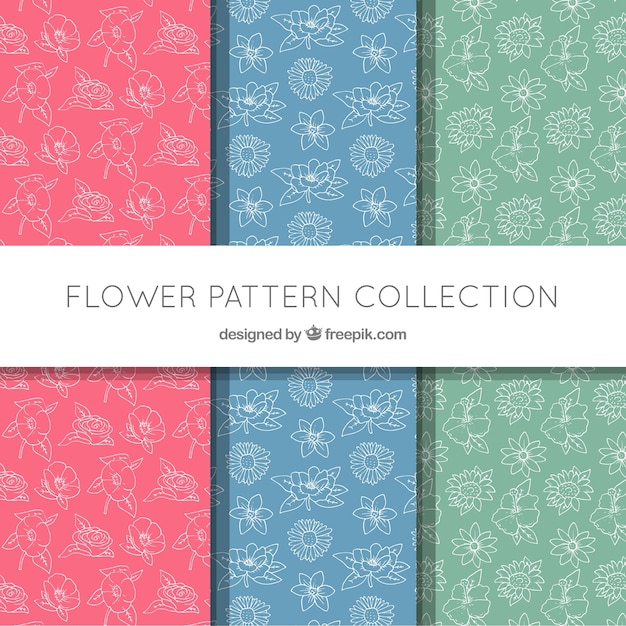 Flowers patterns collection in hand drawn style