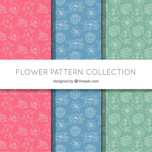 Flowers patterns collection in hand drawn style