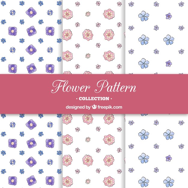 Flowers patterns collection in watercolor style