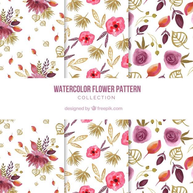 Flowers patterns collection in watercolor style