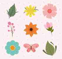 Free vector flowers plant foliage spring icons