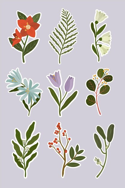 Flowers set on purple background vector