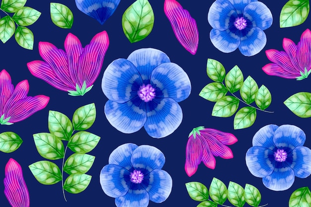 Flowers and tropic leaves seamless pattern
