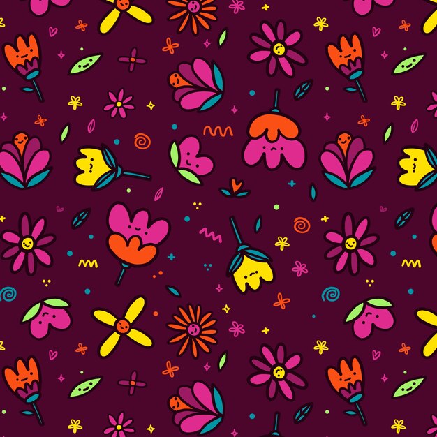 Flowers with faces seamless pattern