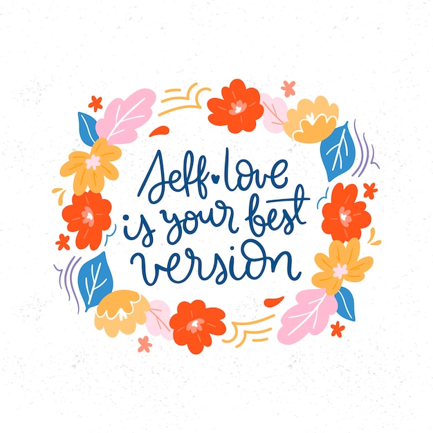 Free vector flowers with self love lettering