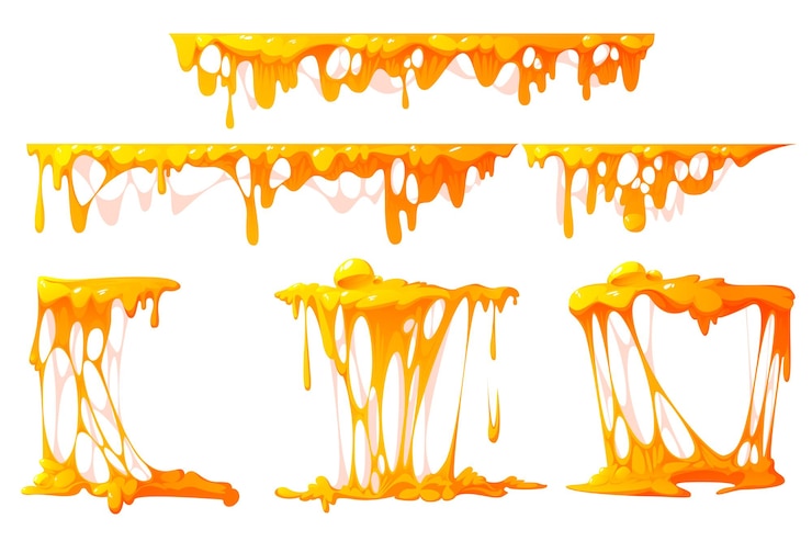 Free Vector flowing melted cheese isolated on white background vector cartoon borders of hot cheddar parmesan or...