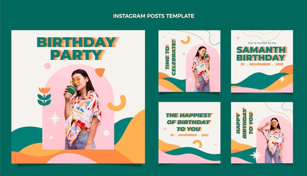 무료 벡터 flt 디자인 최소한의 생일 ig 포스트