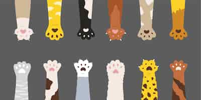 Free vector fluffy multicolored cats paws set