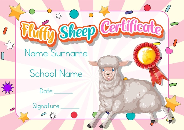 Free vector fluffy sheep certificate template