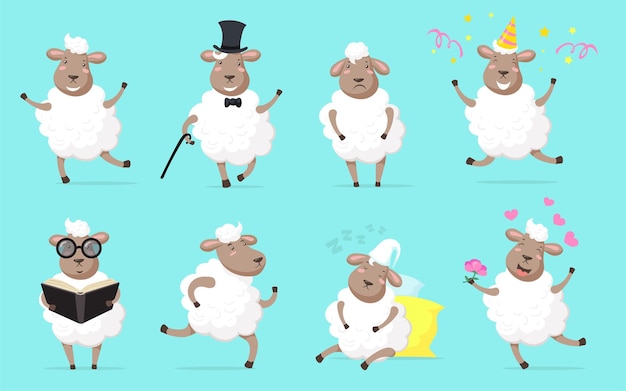 Free vector fluffy sheep set