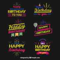 Free vector fluor birthday labels