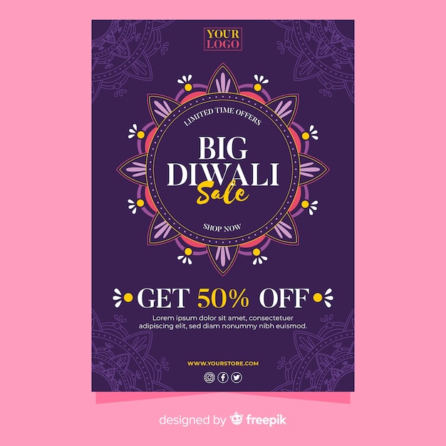 Free vector flyer template of diwali sale event