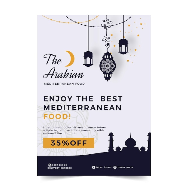 Free vector flyer template for mediterranean food restaurant