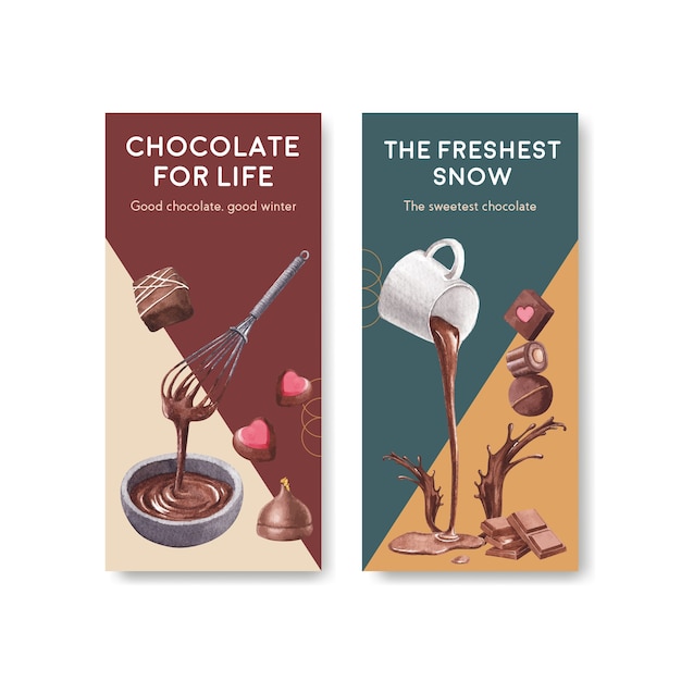 Free vector flyer template with chocolate winter concept design for brochure  and leaflet watercolor vector illustration