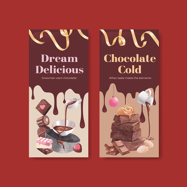無料ベクター パンフレットやチラシの水彩ベクトル図のチョコレート冬のコンセプトデザインのチラシテンプレート