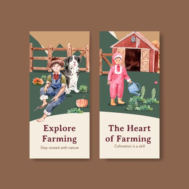 Flyer template with farm organic concept design    watercolor    illustration.