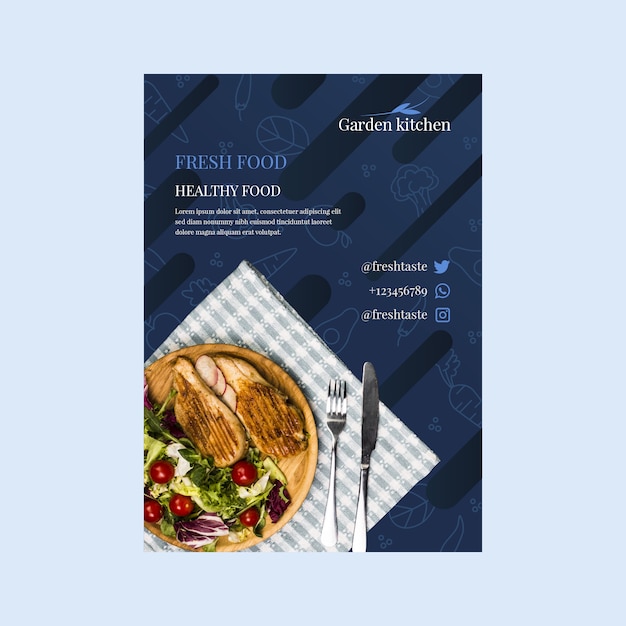 Free vector flyer template with healthy food for restaurant