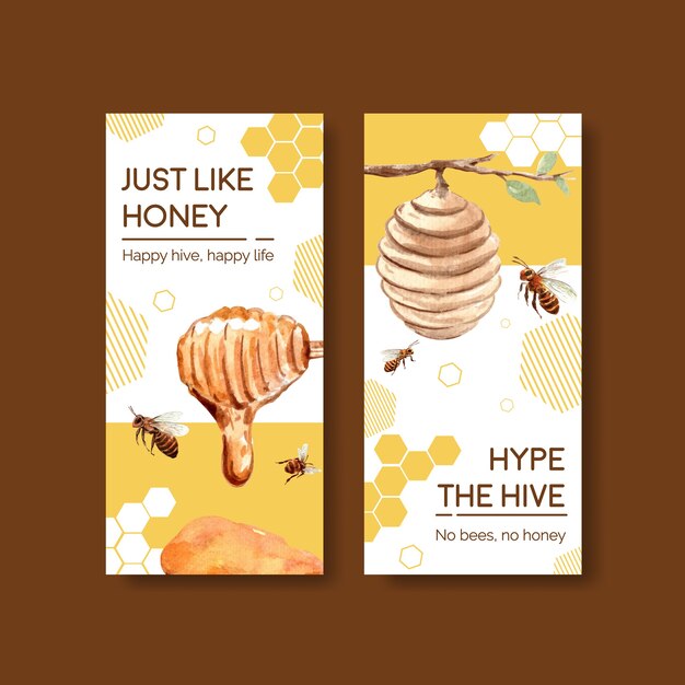 Flyer template with honey for brochure and leaflet watercolor