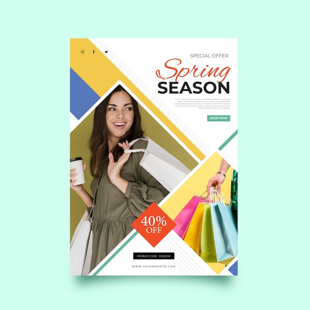 Free vector flyer template with image spring sale