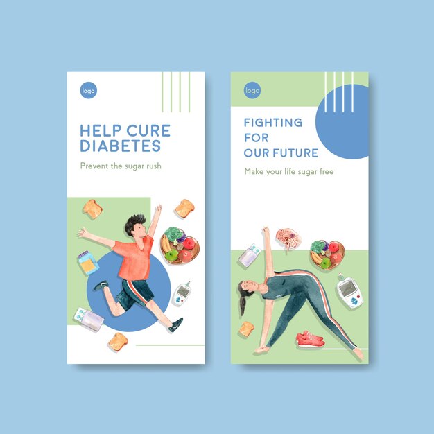 Flyer template with world diabetes day for brochure and leaflet watercolor