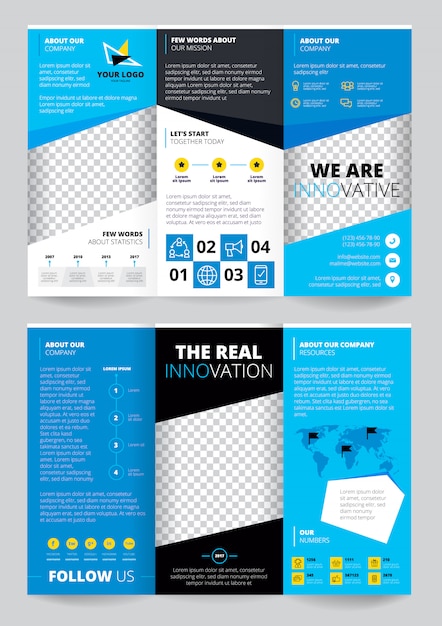 Free vector flyer trasparent design in blue color with business information world map