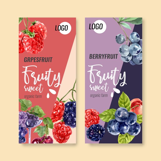 Flyer watercolor with fruits theme, various berries illustration