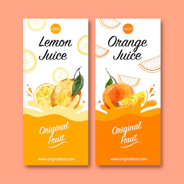 Flyer with fruits themed, creative orange color illustration template.