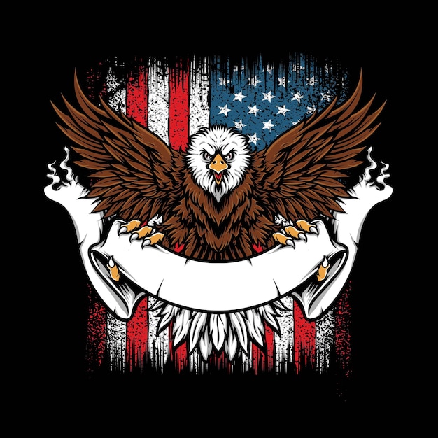 Flying bald eagle holding banner vector