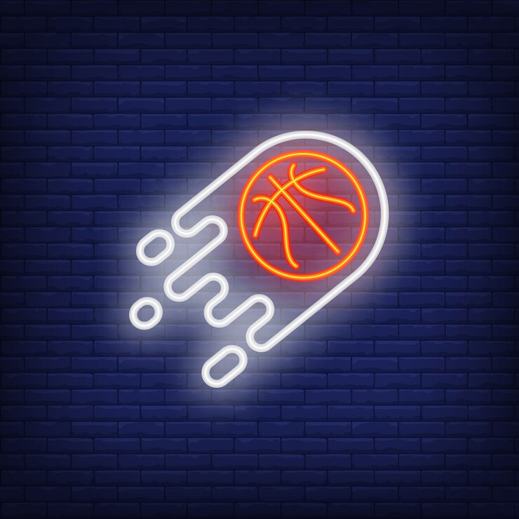 Free Vector flying basketball neon sign