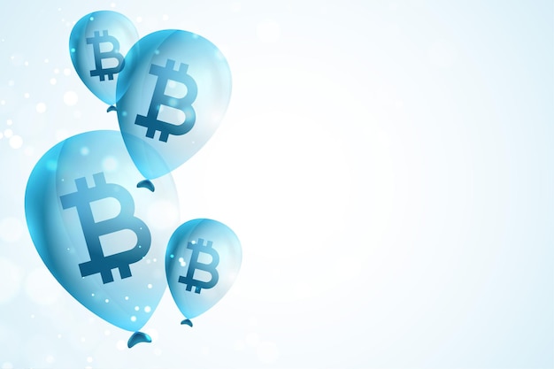 Flying bitcoin balloons concept background