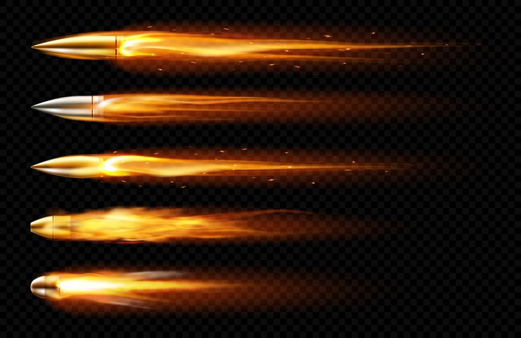 Free Vector flying bullets with fire and smoke traces