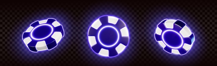 Free Vector flying casino chips with blue neon light glow