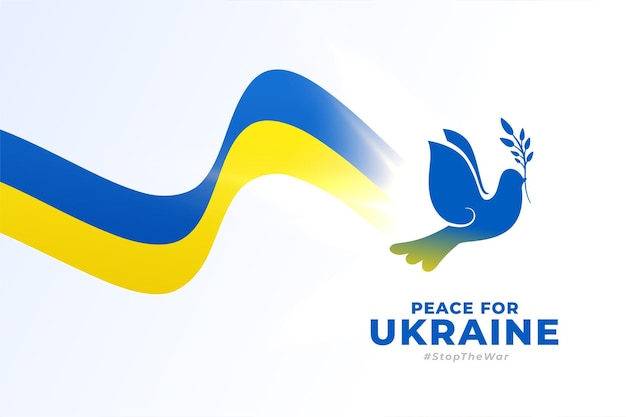 ウクライナの旗の道と飛んでいる鳩の鳥
