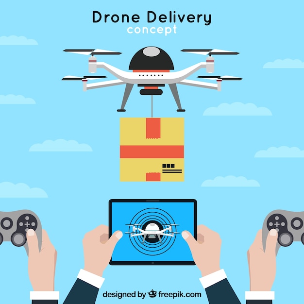 Free vector flying drone with carton box