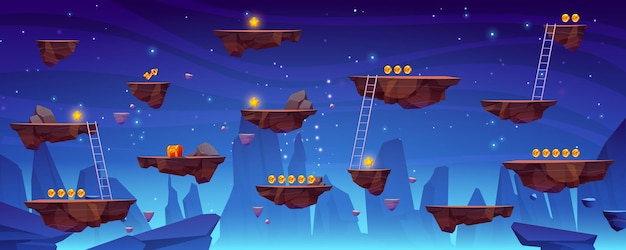 Flying rock islands vector game space background