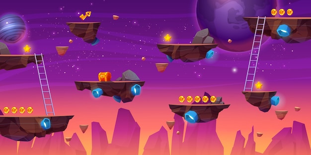 Flying rock islands vector game space background