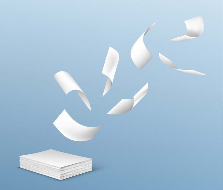 Free Vector flying white paper sheets from stack of documents