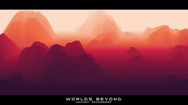 Туман над горами. векторная панорама пейзажа. абстрактный красный градиент размытой местности. миры за пределами.