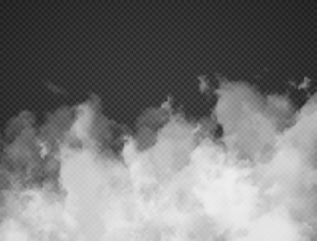 無料ベクター 透明な背景に分離された霧の煙の雲。白いスモッグ効果のクローズアップ。ベクトルイラスト