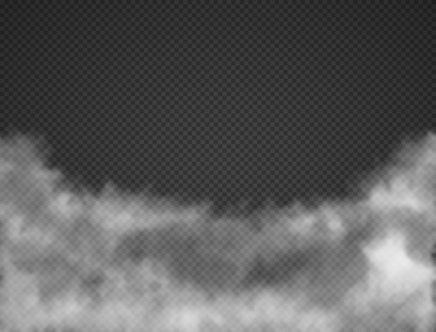 투명 한 배경에 고립 된 안개 연기 구름입니다. 화이트 스모그 효과 근접 촬영입니다. 벡터 일러스트 레이 션
