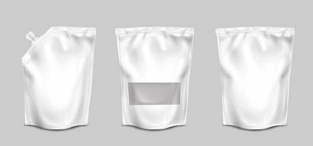 Free vector foil bags with nozzle and transparent surface front view