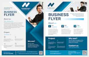 Free vector foldable business flyer template in blue modern design