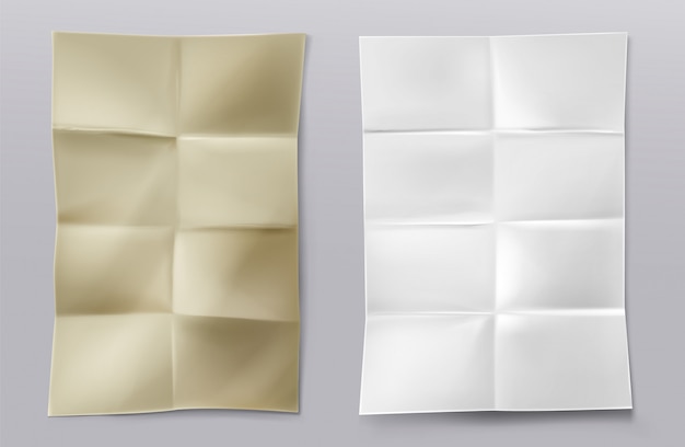 Free vector folded blank white and kraft paper sheets