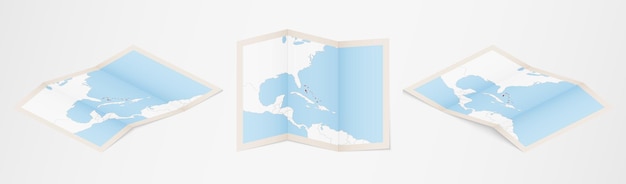 Складная карта багамских островов в трех разных версиях.