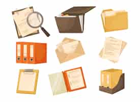 Free vector folders with files or documents vector illustrations setfolders with files or documents vector illustrations set