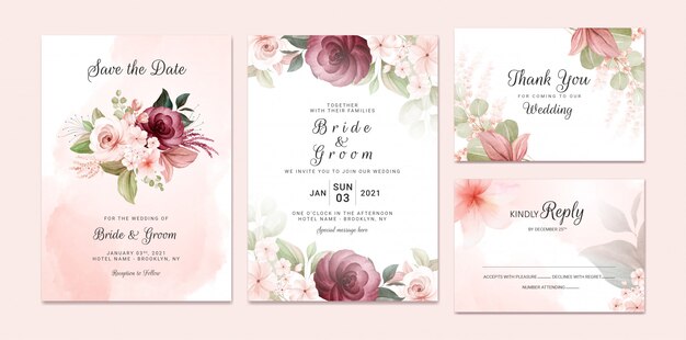Premium Vector Wedding Invitation With Beautiful Red Flower