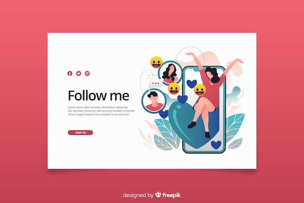 Free vector follow me influencer concept landing page