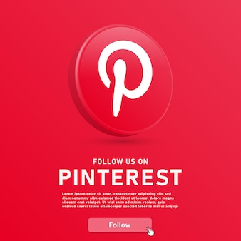 Follow us on pinterest 3d logo with web button and mouse cursor icon for social media icons logos